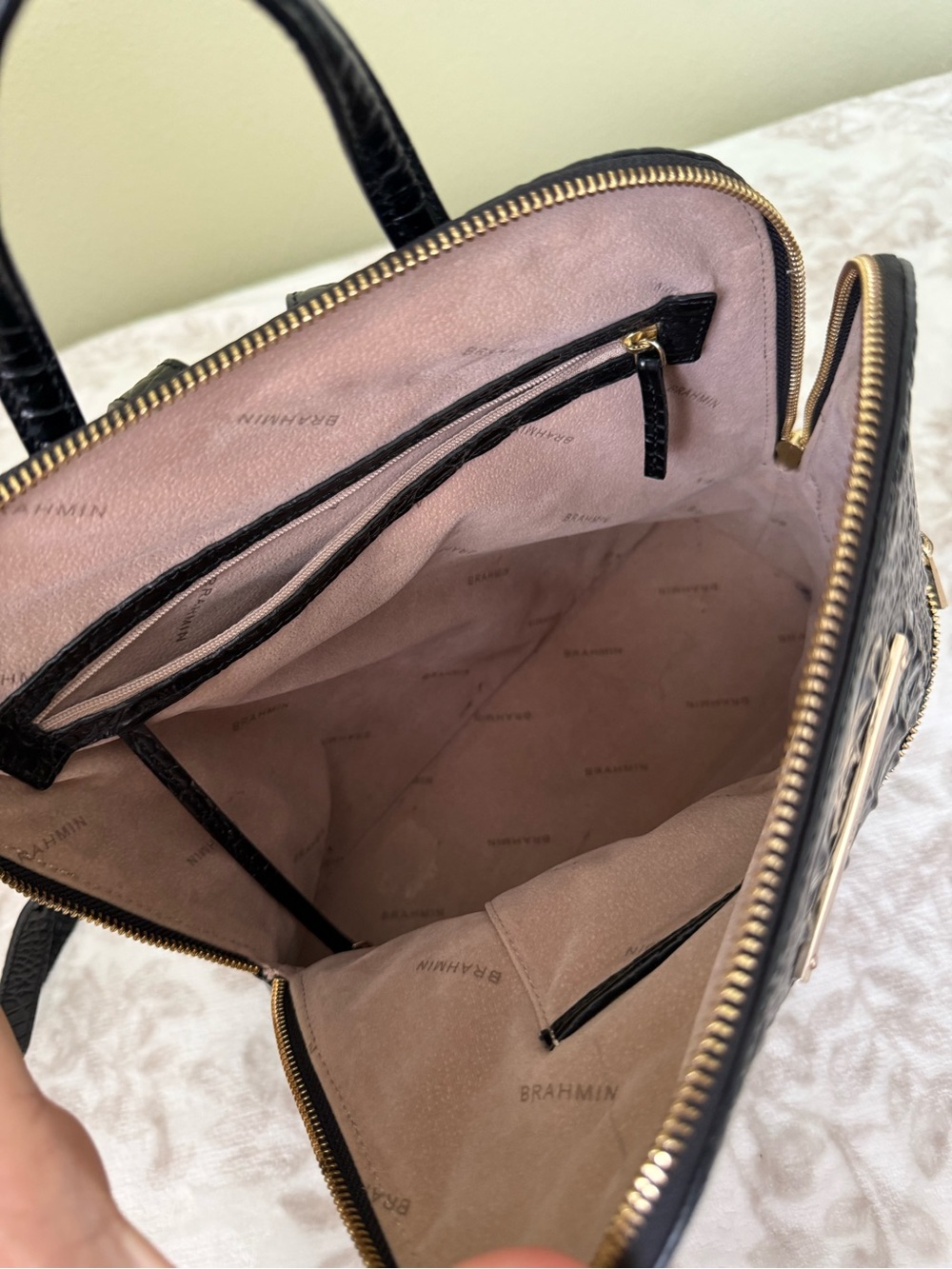 Brahmin Black Croc-Embossed Leather Backpack - Picture 15 of 16